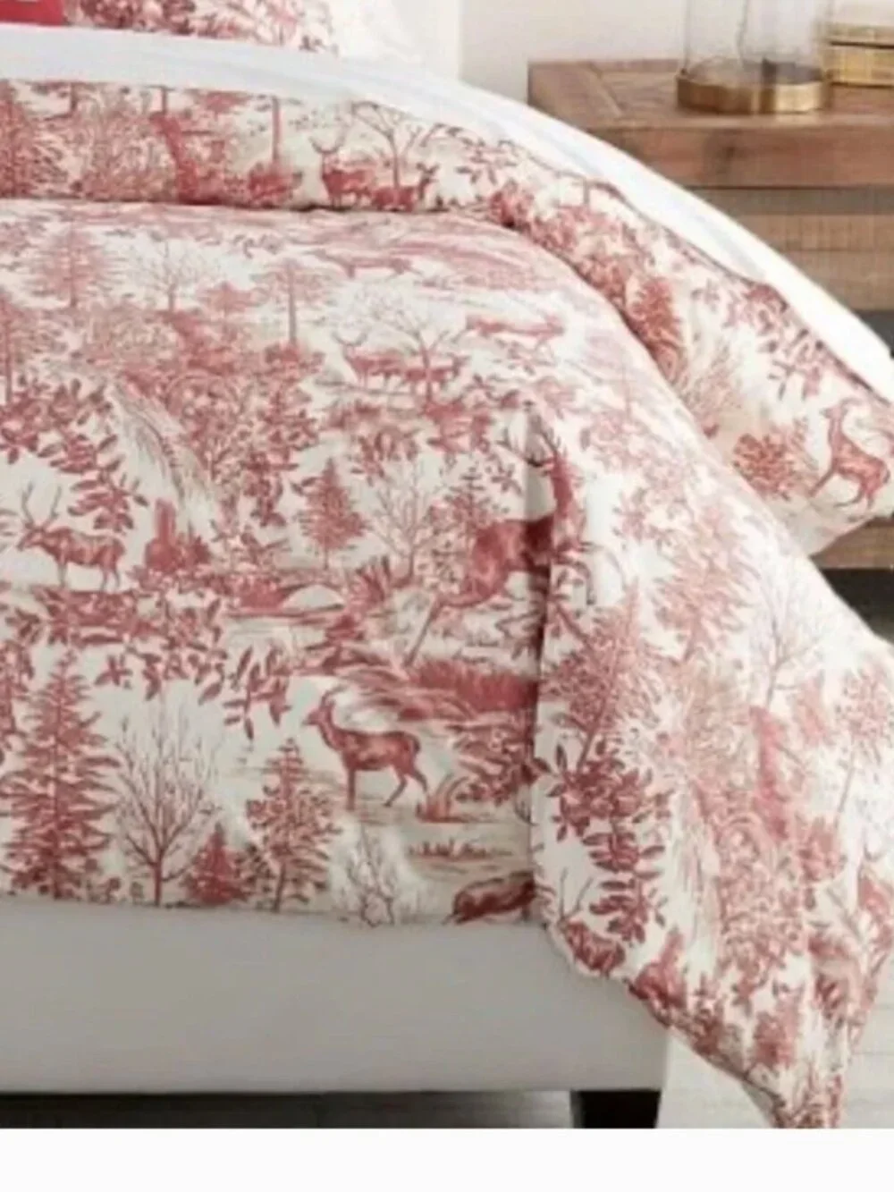 Pottery Barn Duvet Cover Red Alpine Toile Queen Cotton Woodsy Deer Cabin Charm